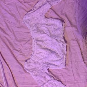 cropped womens ruffle top with mid sleeves puffy